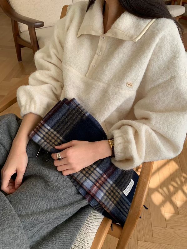 最實穿的冬季輪廓-奶油絨立領上衣(2色) 