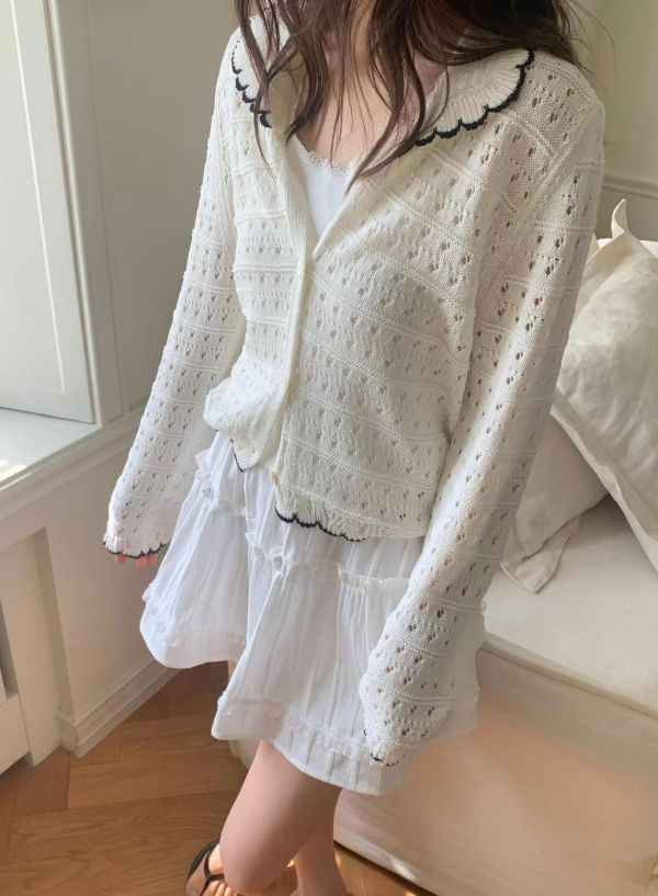 法式波浪領針織上衣 