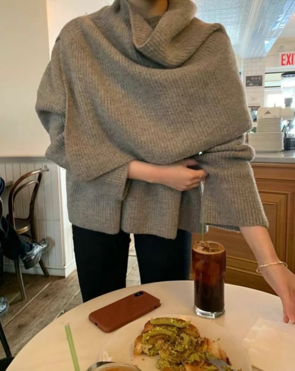 雙層溫柔感針織毛衣+披肩set(3色) 