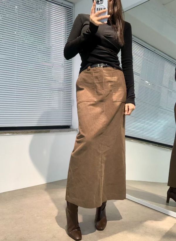 秋冬的時髦質感-皮帶燈芯絨裙(2色) 