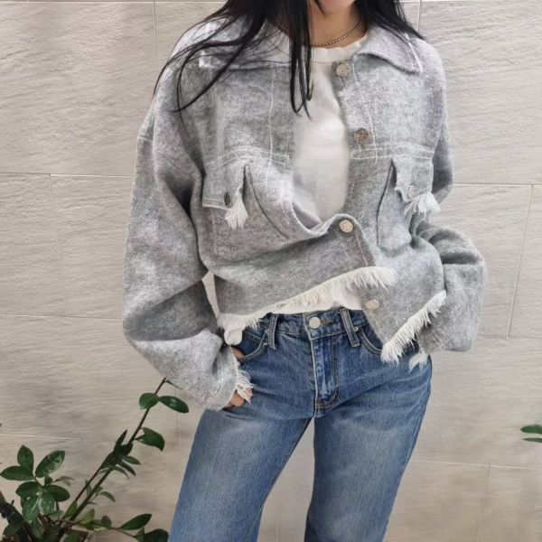 鬚邊流蘇毛呢襯衫外套(2色) 