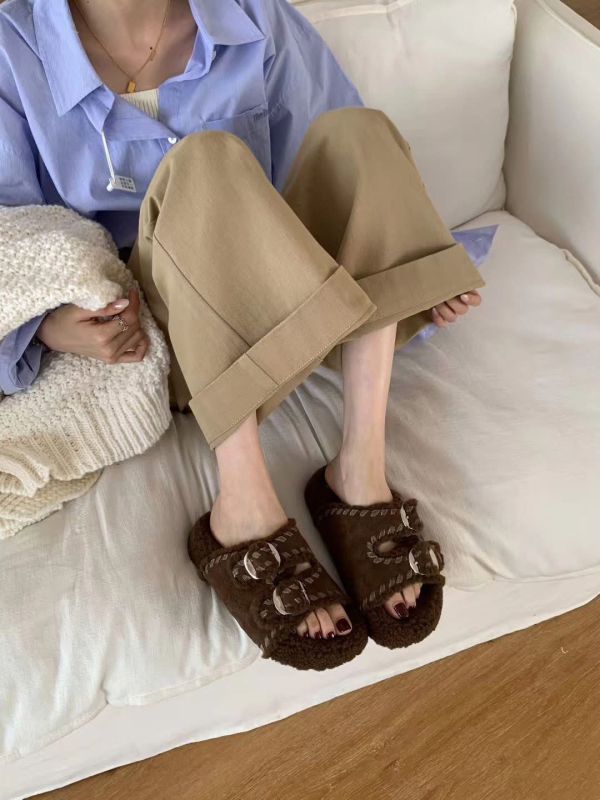 溫暖舒適雙帶毛毛拖鞋(3色) 