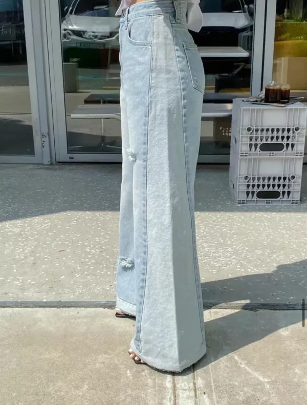 都市隨性拼色丹寧寬褲 