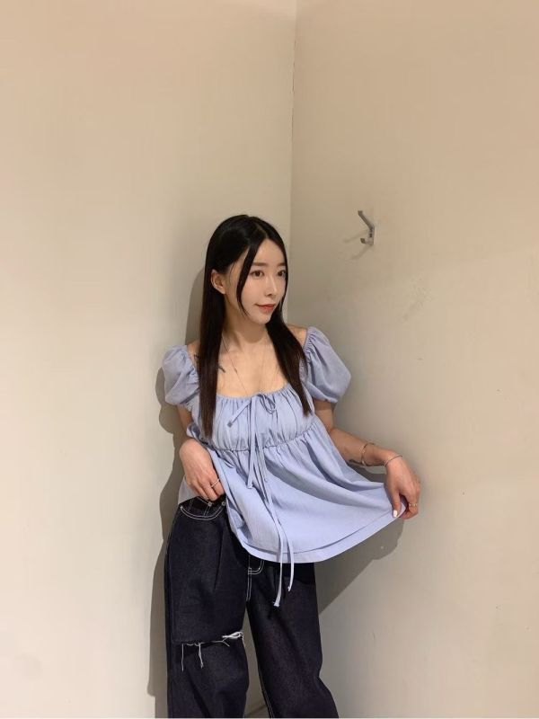 百搭渡假風小澎袖方領衫(4色) 