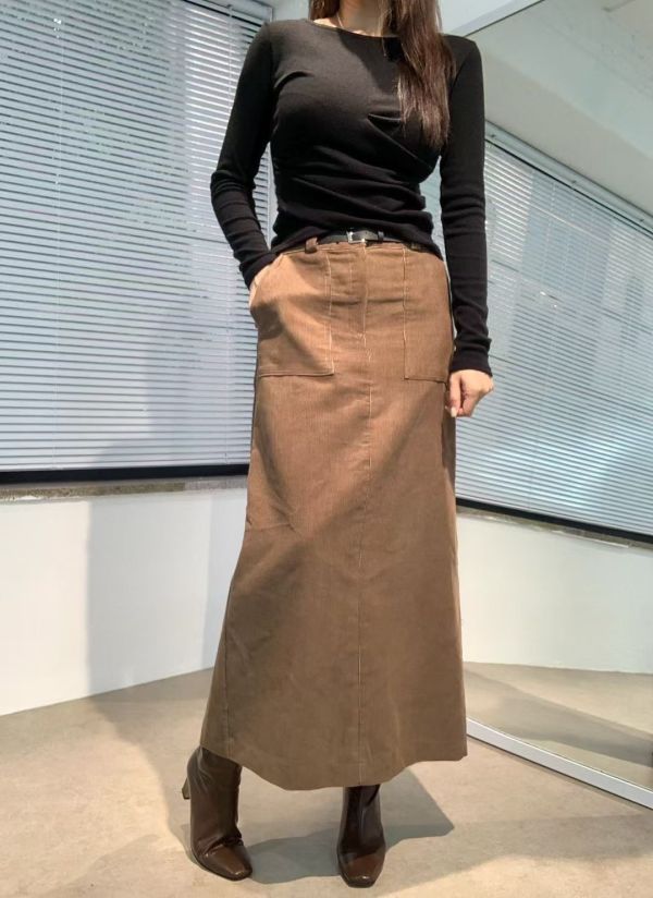 秋冬的時髦質感-皮帶燈芯絨裙(2色) 