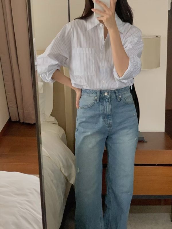 日常質感穿搭-水洗直筒丹寧褲 