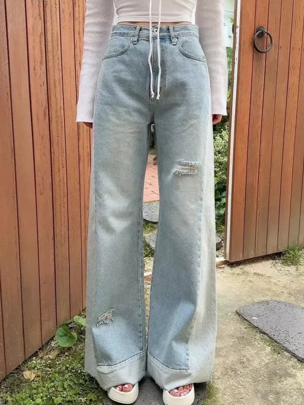 都市隨性拼色丹寧寬褲 