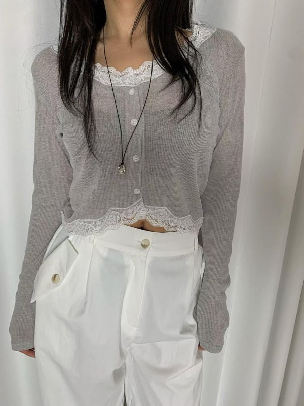 又個性又溫柔V領蕾絲邊罩外(3色) 