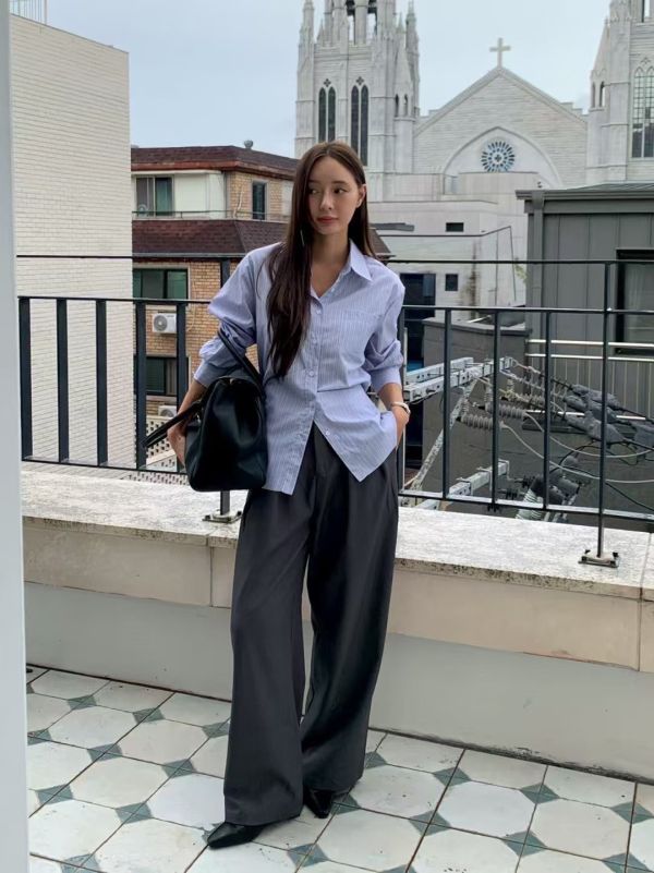 瘦瘦的附皮帶打褶西褲(4色) 