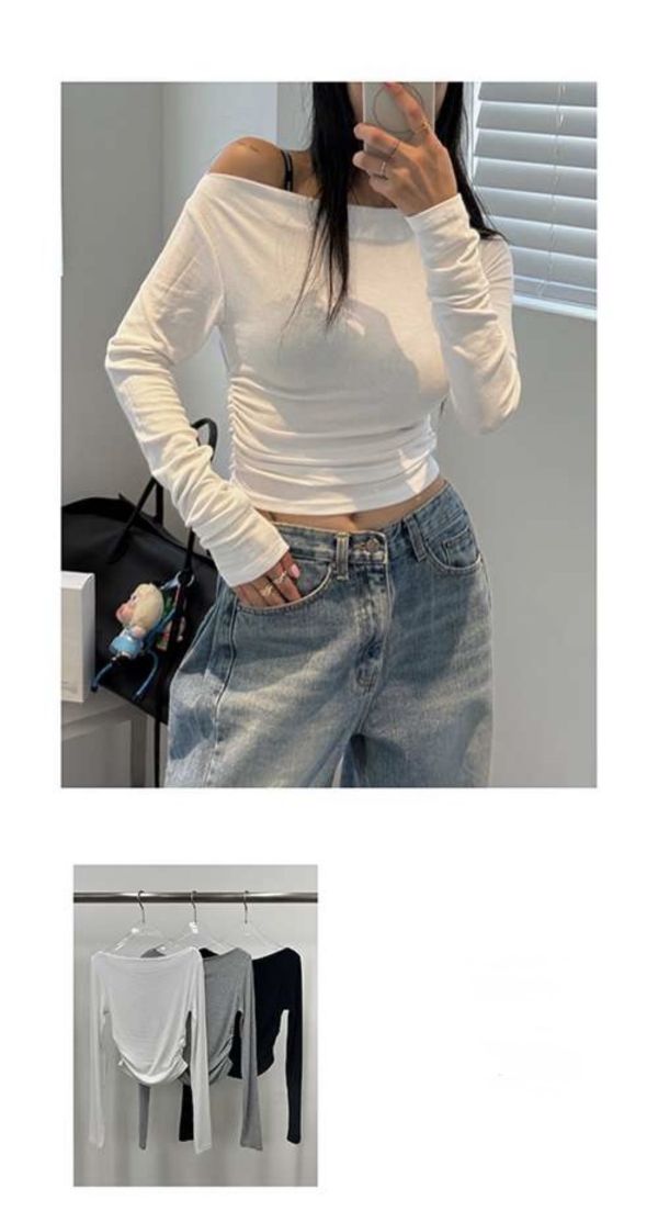 隨性又不失優雅斜肩tee(3色) 