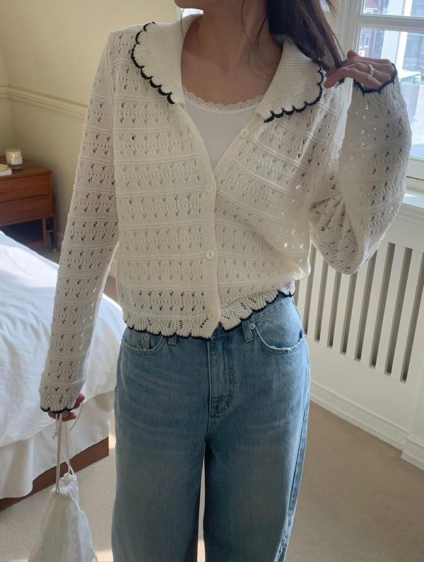 法式波浪領針織上衣 