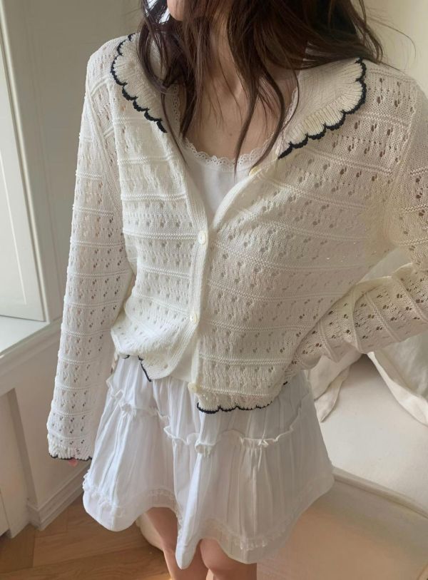 法式波浪領針織上衣 