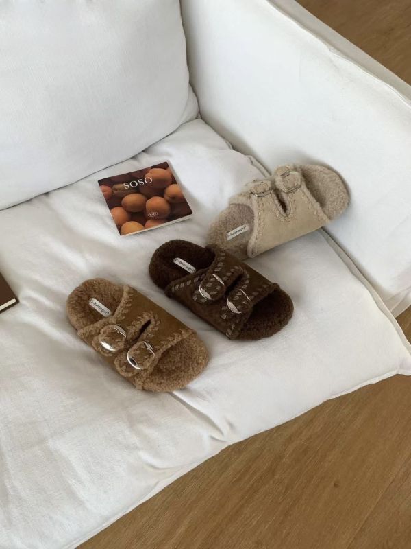 溫暖舒適雙帶毛毛拖鞋(3色) 