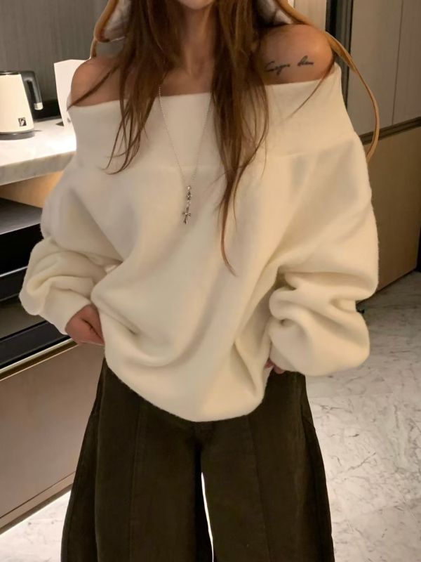 親膚斜肩/一字領羊毛上衣(5色) 