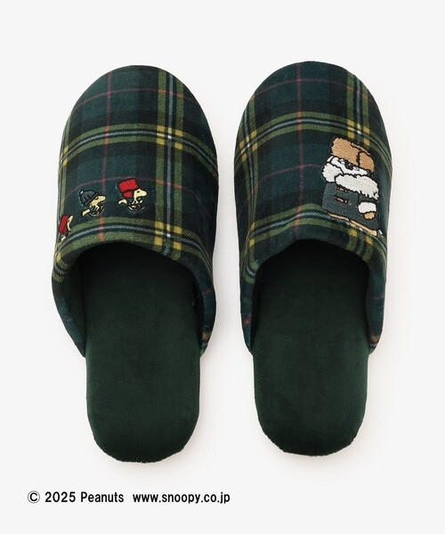 AT 刺繡史努比/歐拉夫穿格紋厚外套室內拖 