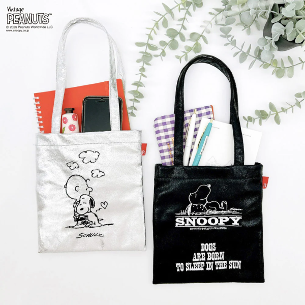 Rootote 史努比刺繡金屬感小手提袋 