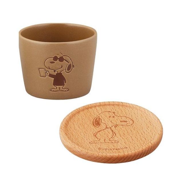 yamaka 史努比雕刻木蓋陶瓷圓杯 