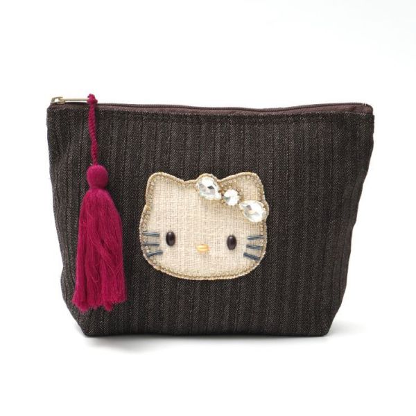 Mayglobe Kitty串珠水鑽直條紋流蘇收納包 