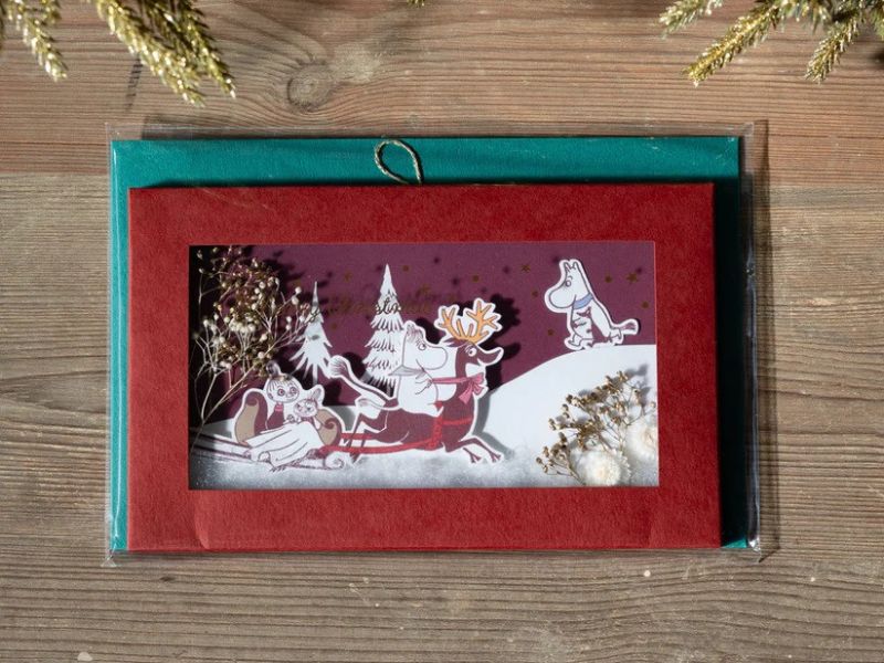 姆明乾燥花立體聖誕卡 