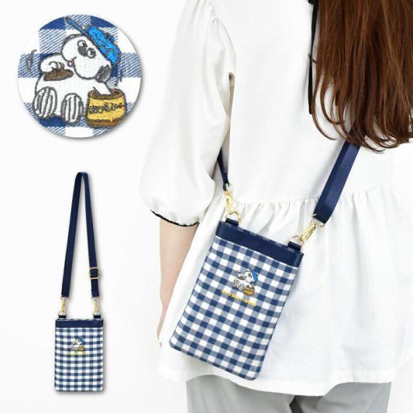 SNOOPY 歐拉夫格紋斜背小包/手機包 