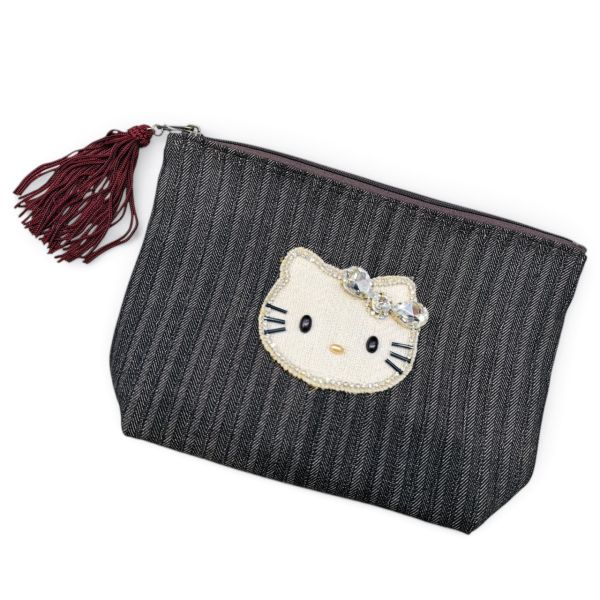 Mayglobe Kitty串珠水鑽直條紋流蘇收納包 