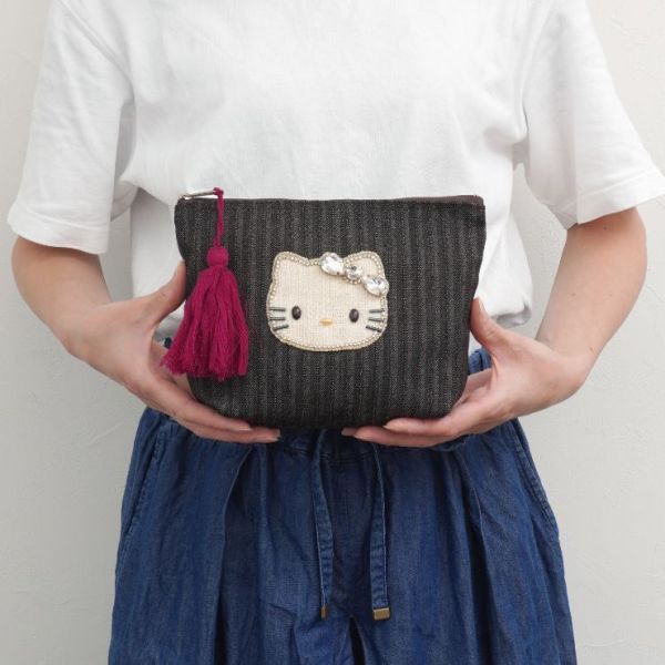 Mayglobe Kitty串珠水鑽直條紋流蘇收納包 