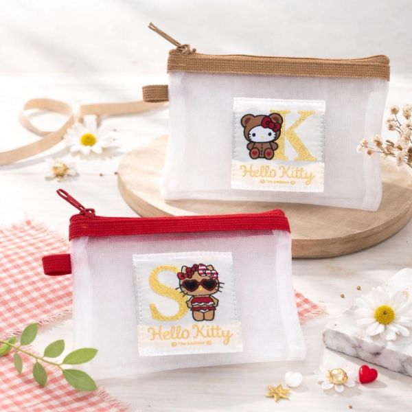 Sanrio Kitty金絲字母網狀扁平收納包 