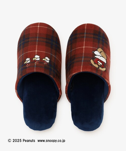 AT 刺繡史努比/歐拉夫穿格紋厚外套室內拖 