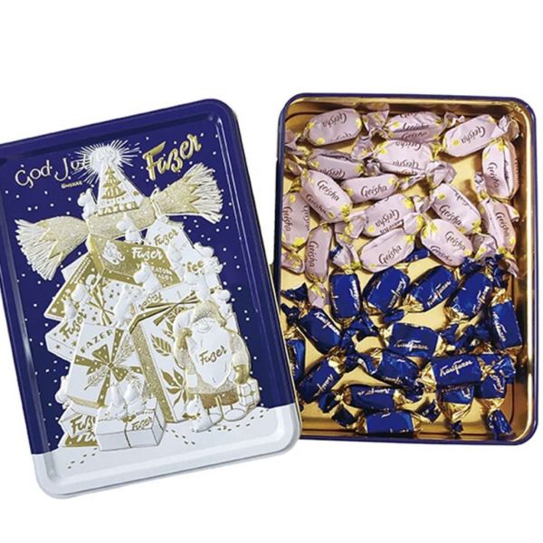 Fazer 嚕嚕米 綜合巧克力聖誕浮雕鐵盒(藍) 