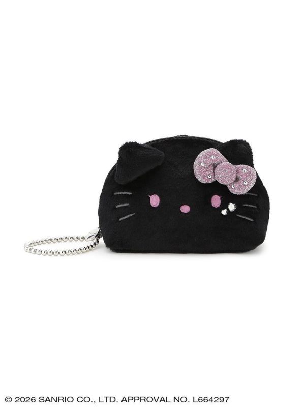 sanrio house kitty閃粉毛絨橢圓收納包(黑) 