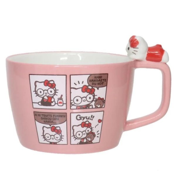 Sunart HelloKitty 趴著公仔漫畫陶瓷湯杯 300ml 