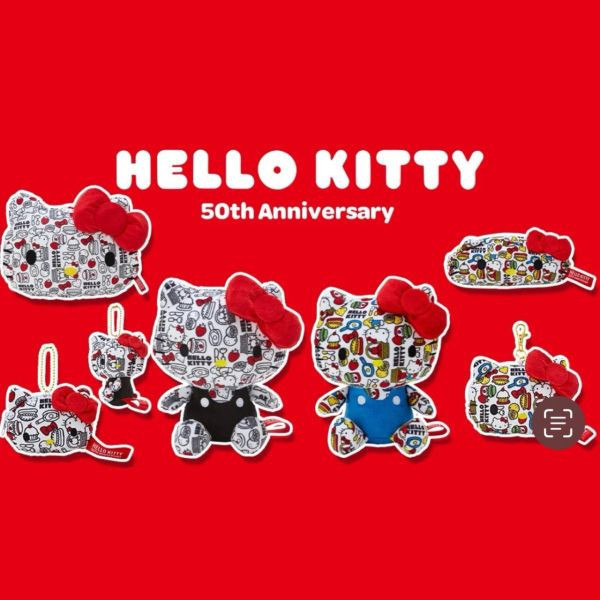 Hello Kitty 50週年 滿版花紋普普風 零錢包吊飾/伸縮卡套 