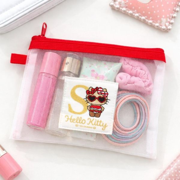 Sanrio Kitty金絲字母網狀扁平收納包 