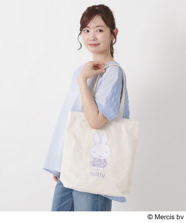 miffy 淡雅花朵刺繡帆布托特包 