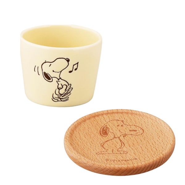 yamaka 史努比雕刻木蓋陶瓷圓杯 