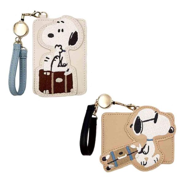 Snoopy 伸縮刺繡皮革票卡夾收納包 