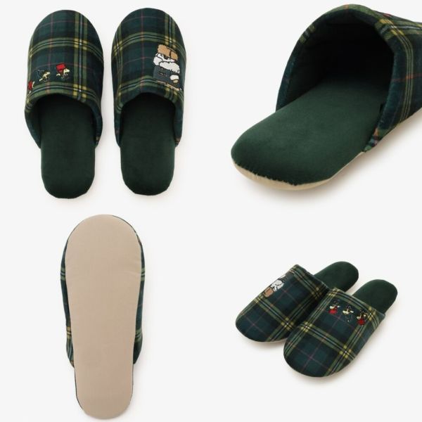 AT 刺繡史努比/歐拉夫穿格紋厚外套室內拖 