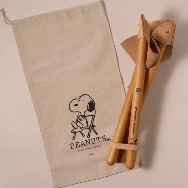 PEANUTS cafe 原木皮製露營凳 