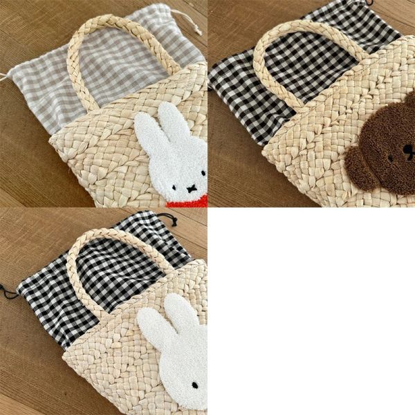 Heming's 米菲&Boris刺繡草編手提包 