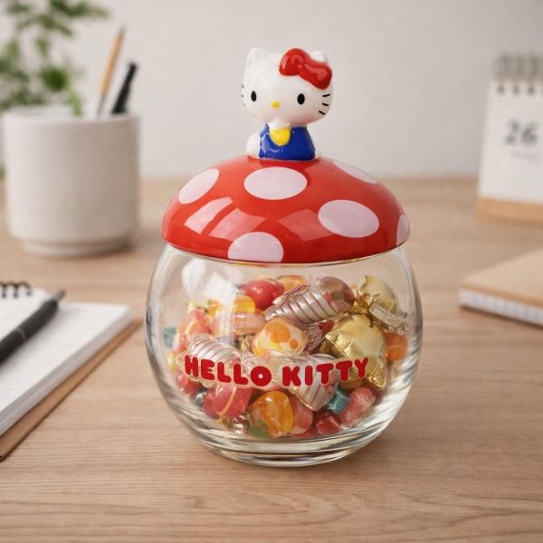 Hello Kitty 蘑菇玻璃收納罐 
