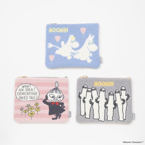 fab 嚕嚕米/溜溜單面刺繡毛絨扁平收納包 