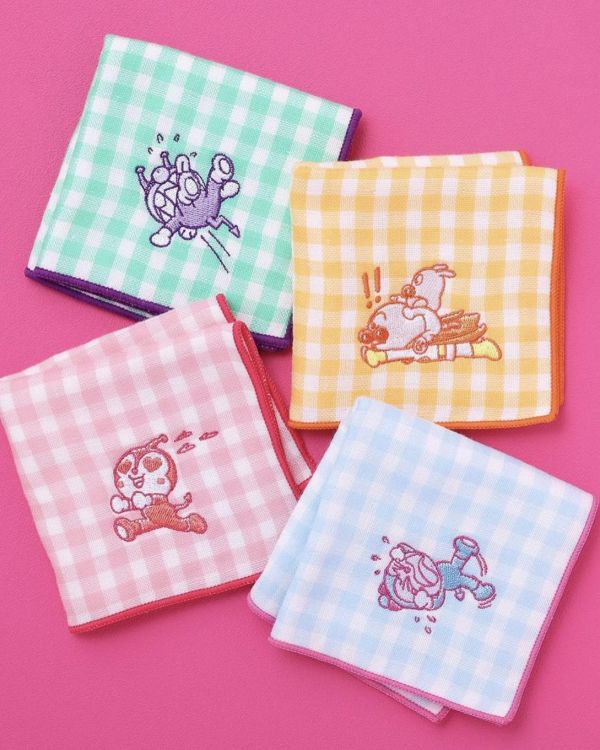 麵包超人博物館限定 角色刺繡格紋小手帕 