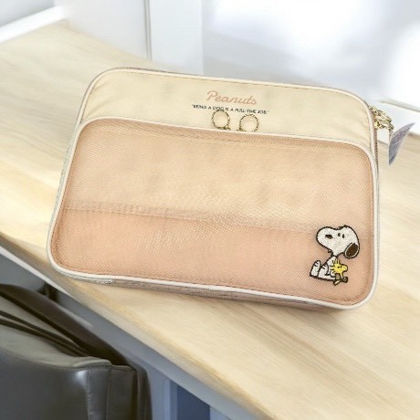 sun-star刺繡史努比雙層網格電腦包(咖) 