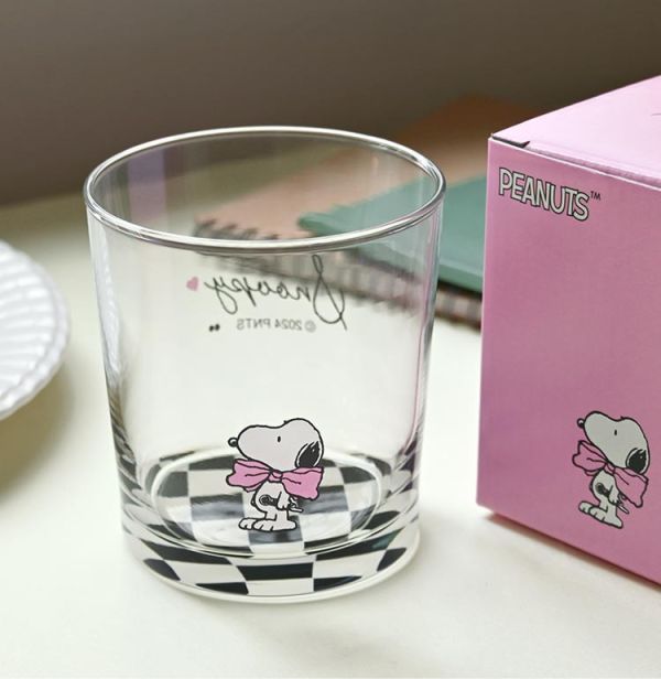 史努比時尚棋盤格玻璃杯 360mL 