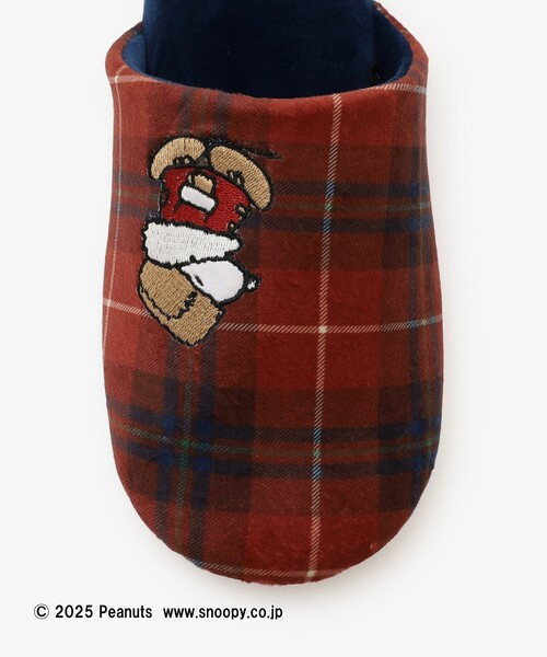 AT 刺繡史努比/歐拉夫穿格紋厚外套室內拖 