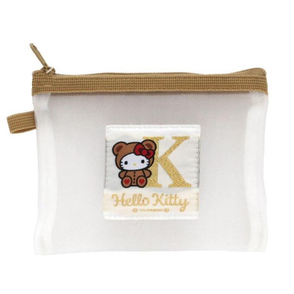 Sanrio Kitty金絲字母網狀扁平收納包 