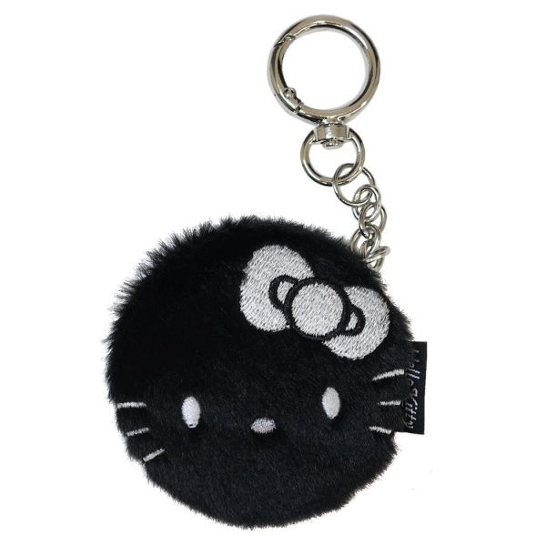 Hello Kitty 絨毛雙面隨身鏡吊飾(黑) 
