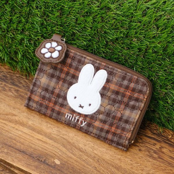 MIFFY 格紋系列 刺繡L型卡片收納夾 