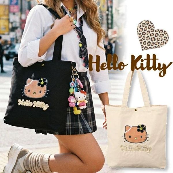 Hello Kitty 日曬豹紋帆布托特包 
