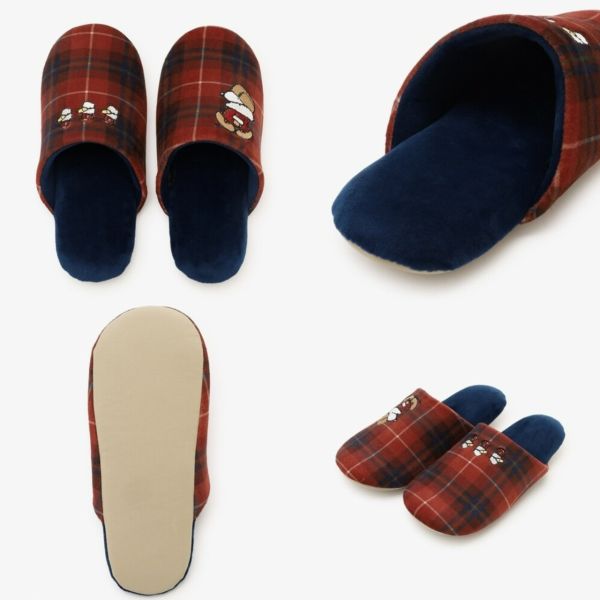 AT 刺繡史努比/歐拉夫穿格紋厚外套室內拖 